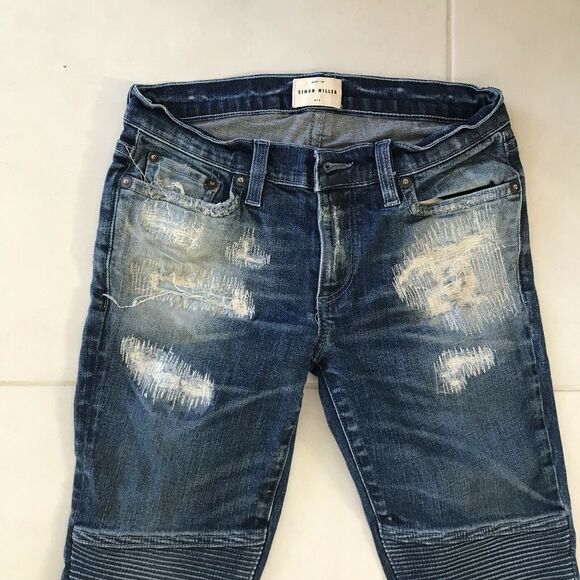 Simon Miller Distressed Moto Low Rise Stretch Skinny Denim Jeans - Picture 2 of 11